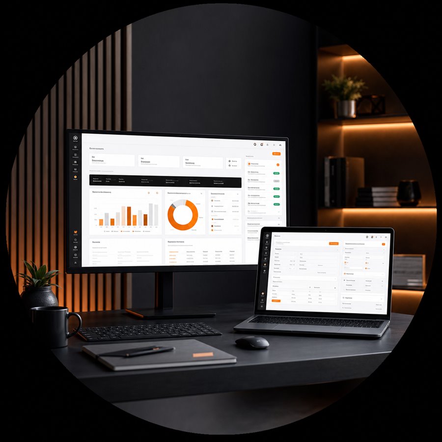 Modern professional tax software displayed on a desktop monitor and laptop